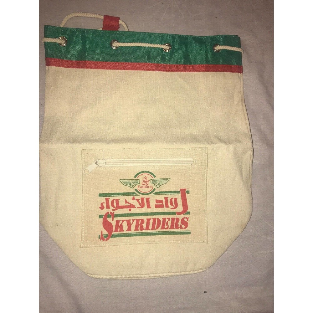 Emirates Vintage Retro Sky Riders Green Red Canvas Airline Bag Collectable